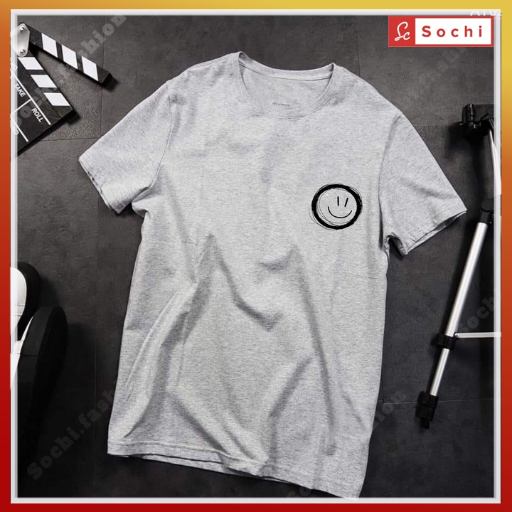 Áo phông nam tay ngắn cổ tròn,áo thun nam cộc tay thoáng mát thời trang in hình mặt cười CZ622