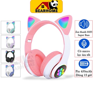 [Mã BMBAU50 giảm đến 50K đơn 99K] Tai Nghe Mèo Bluetooth Chụp Tai BEARHOME Headphone Có Micro Đàm Thoại, Có Đèn Led