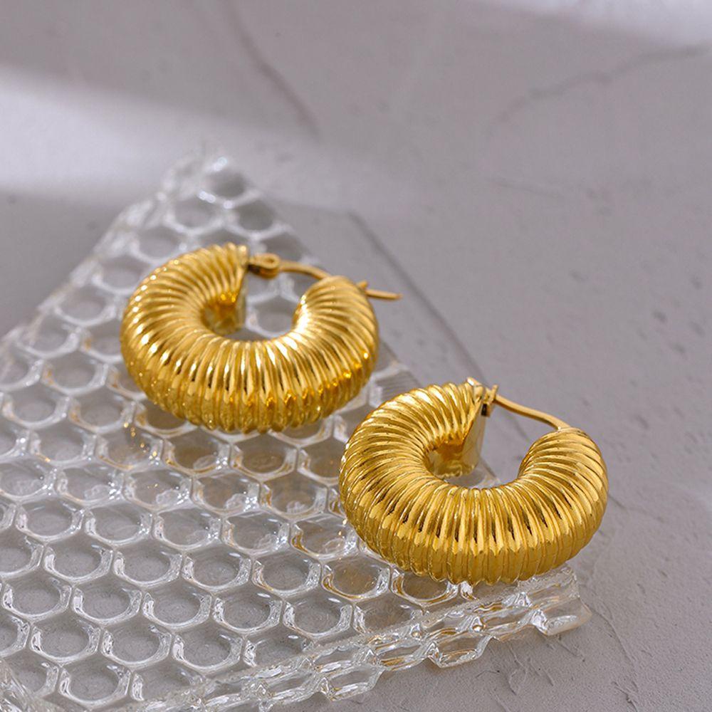Khuyên Tai Kim Loại Kết Cấu Đơn Giản Thanh Lịch Cho Nữ