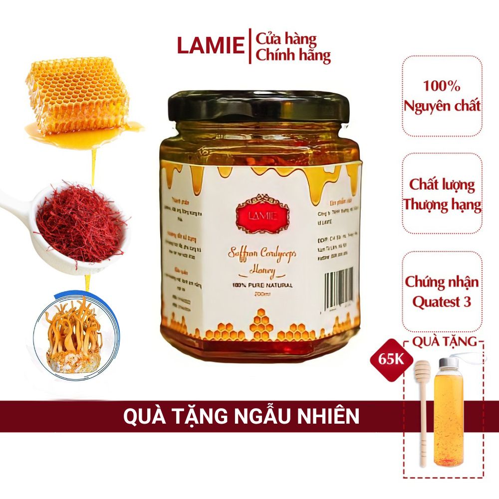 Saffron ngâm mật ong đông trùng hạ thảo Lamie chính hãng nhuỵ hoa nghệ tây mật ong thượng hạng 200ml