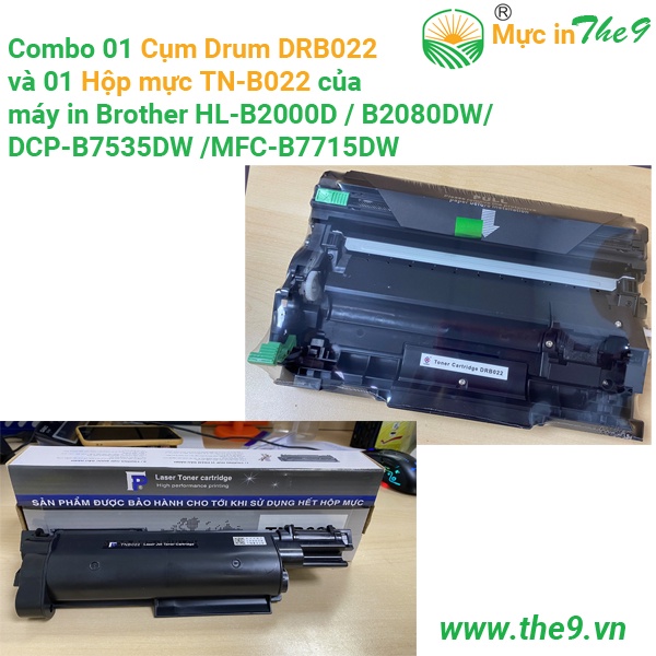 Combo Cụm drum DR-B022 và hộp mực máy in Brother TN-B022 dùng máy in Brother HL-B2000D/B2080DW/ DCP-B7535DW/ MFC-B7715DW