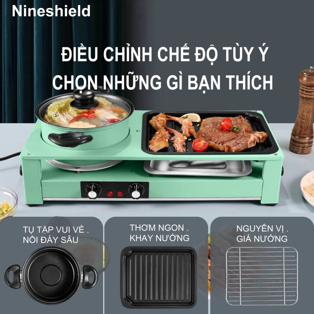 [SỈ] BẾP LẨU NƯỚNG, NỒI LẨU NƯỚNG 2IN1 CHỮ NHẬT NINESHIELD VỪA LẨU VỪA NƯỚNG [BẢO HÀNH 12 THÁNG]