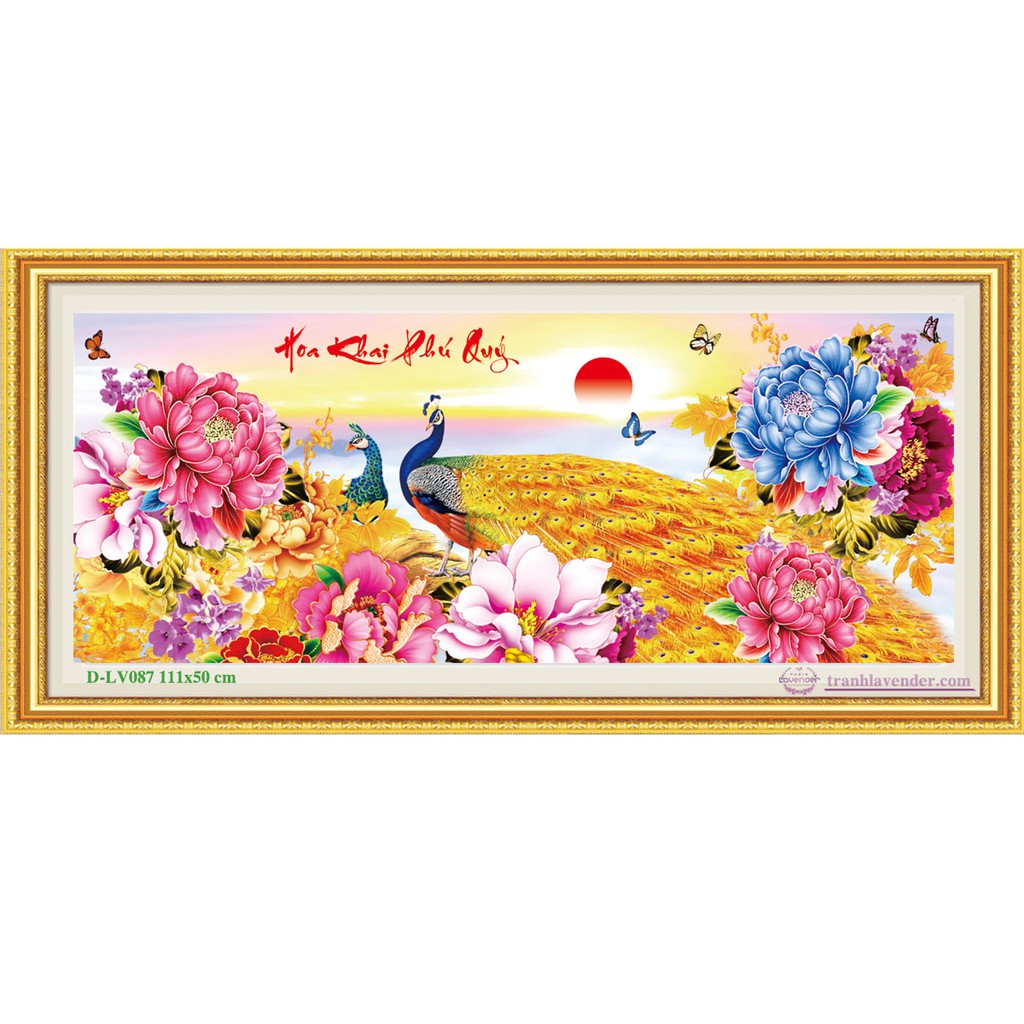 Tranh Đính Đá CÔNG HOA KHAI PHÚ QUÝ (ĐÁ ABC CAO CẤP). Kích Thước: 1m11 x 50cm