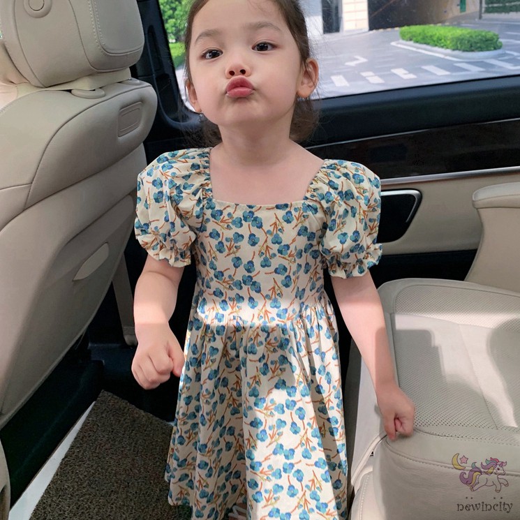 Đầm hoa tay phồng phong cách hàn quốc xinh xắn dành cho bé gái