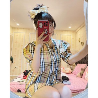 Áo sơ mi kẻ tay bồng