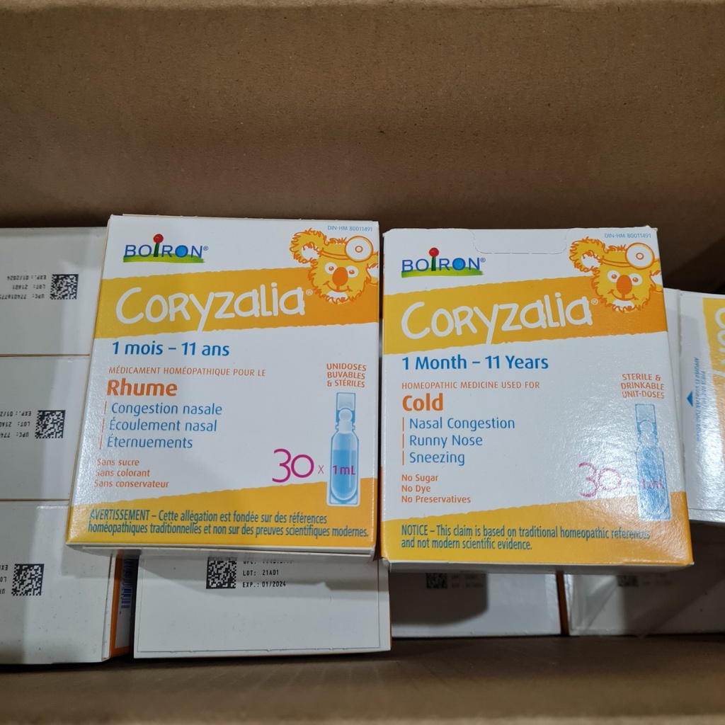 Hỏa tốc  Muối uống hết nghẹt mũi, sổ mũi vi lượng đồng căn Coryzalia Boiron Canada - hộp 30 ống