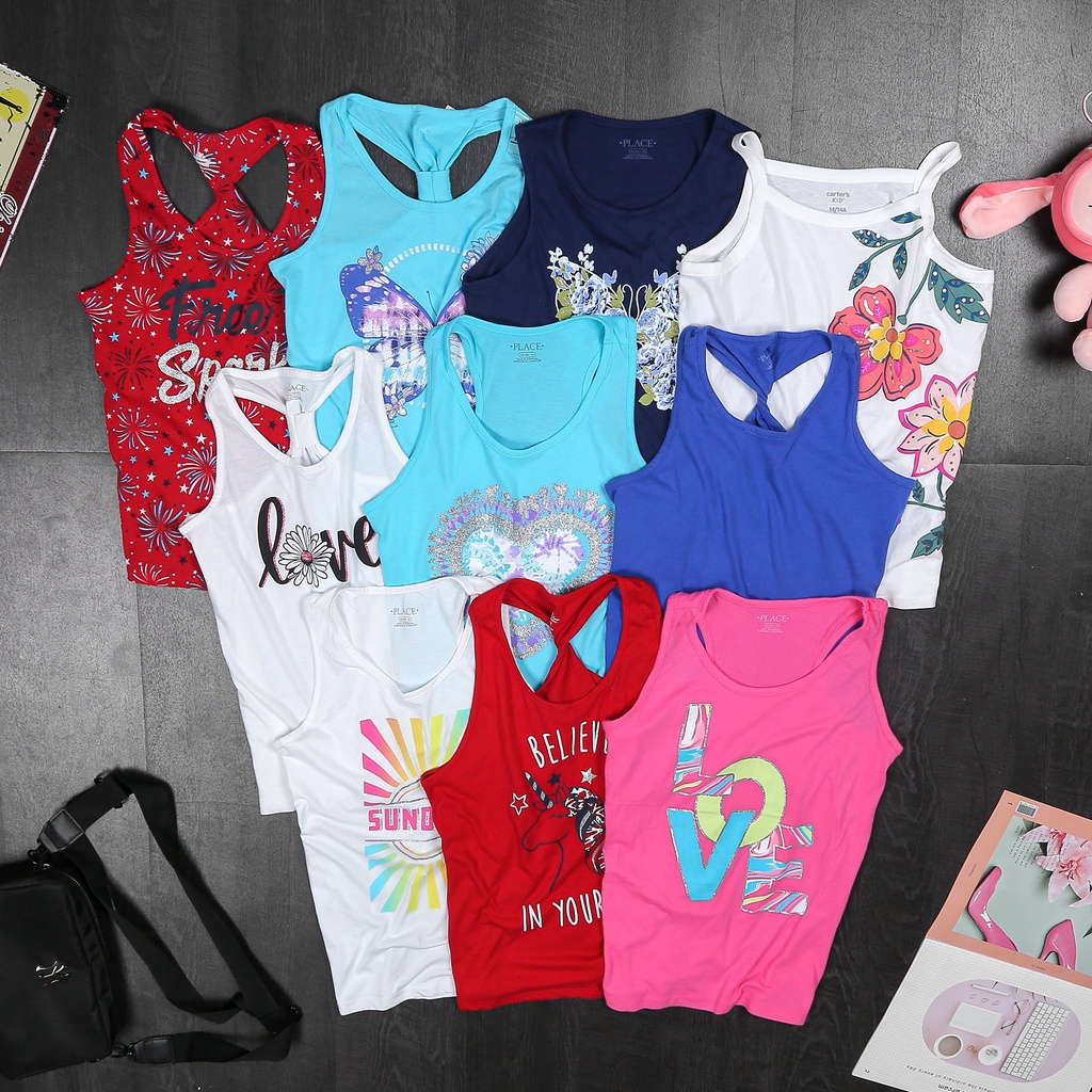 Áo thun bé gái size đại áo sát nách Place thun cotton vnxk