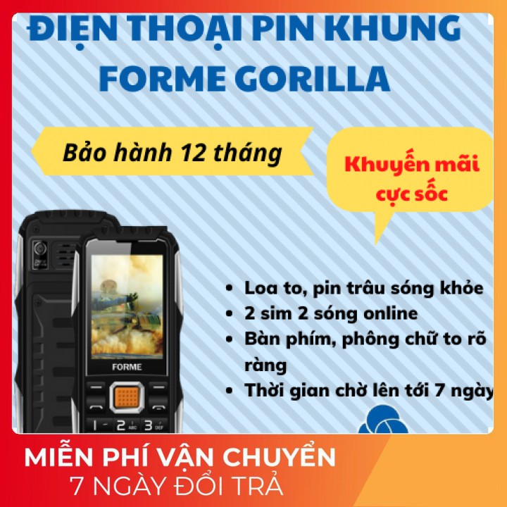 [Sốc] Điện thoại pin khủng FORME Gorilla 2 sim loa to thích hợp cho người già sử dụng