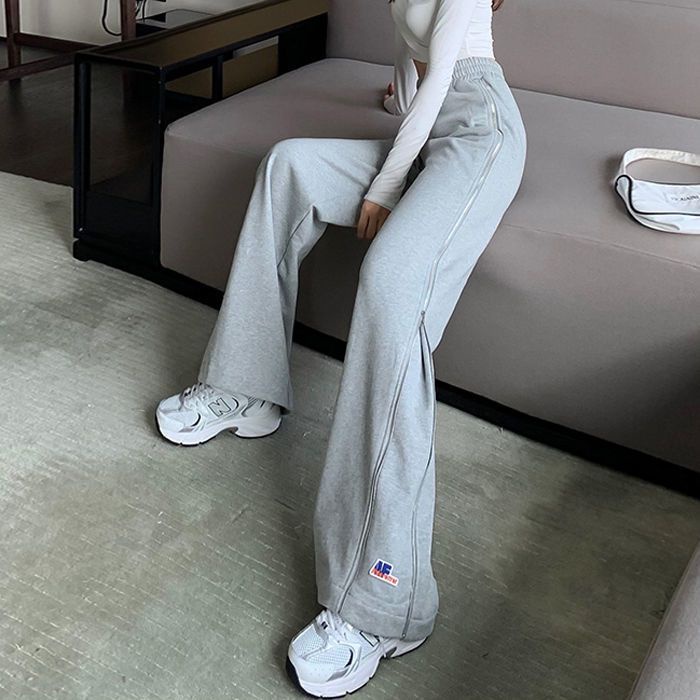 Jiashucheng Quần Thể Thao Ống Rộng Mỏng Màu Xám Phong Cách Harajuku Thu Đông Cho Nữ