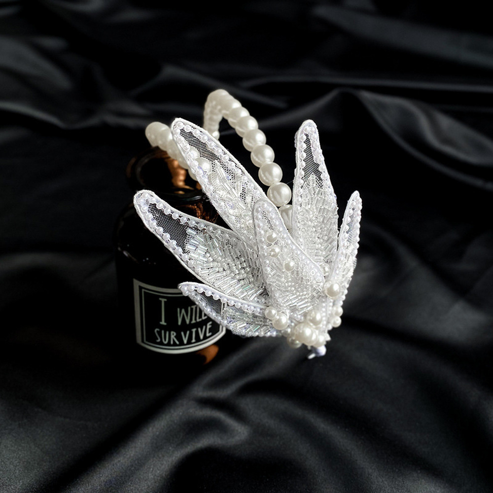 Băng đô hình lá đính pha lê ngọc trai nhân tạo thời trang cho cô dâu