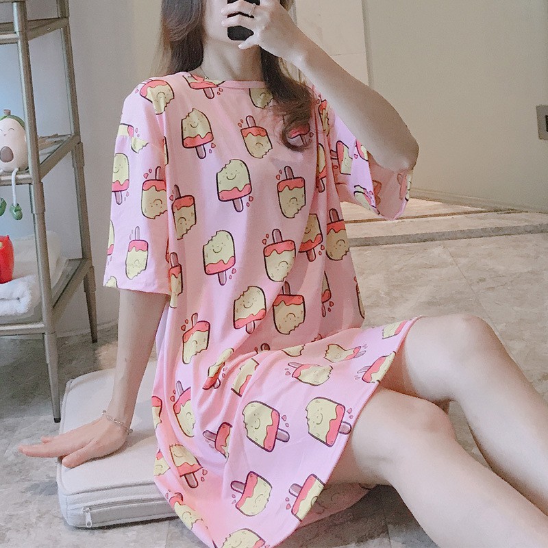 [Mã WASTUP giảm 10% tối đa 30K đơn 99K] Váy ngủ cộc tay thun sữa họa tiết dễ thương [VN03 | BigBuy360 - bigbuy360.vn