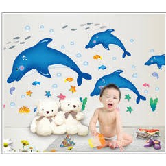Decal dán tường cá voi xanh  ( TO )
