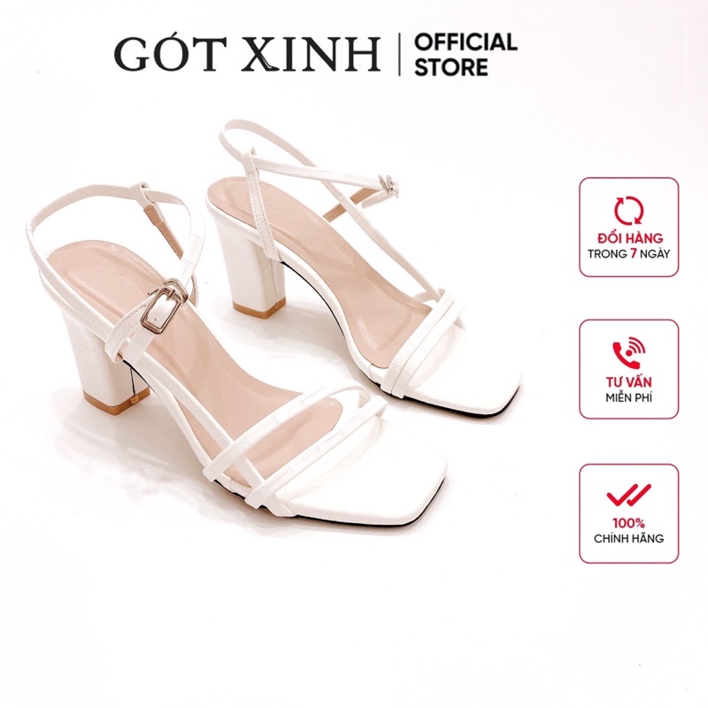 Giày sandal cao gót nữ 7cm GÓT XINH GD11 quai ngang da mềm gót vuông