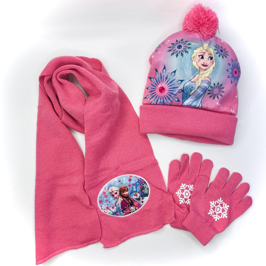Set khăn mũ bộ 3 chi tiết cho bé gái, khăn + mũ + găng tay siêu ấm, cực xinh