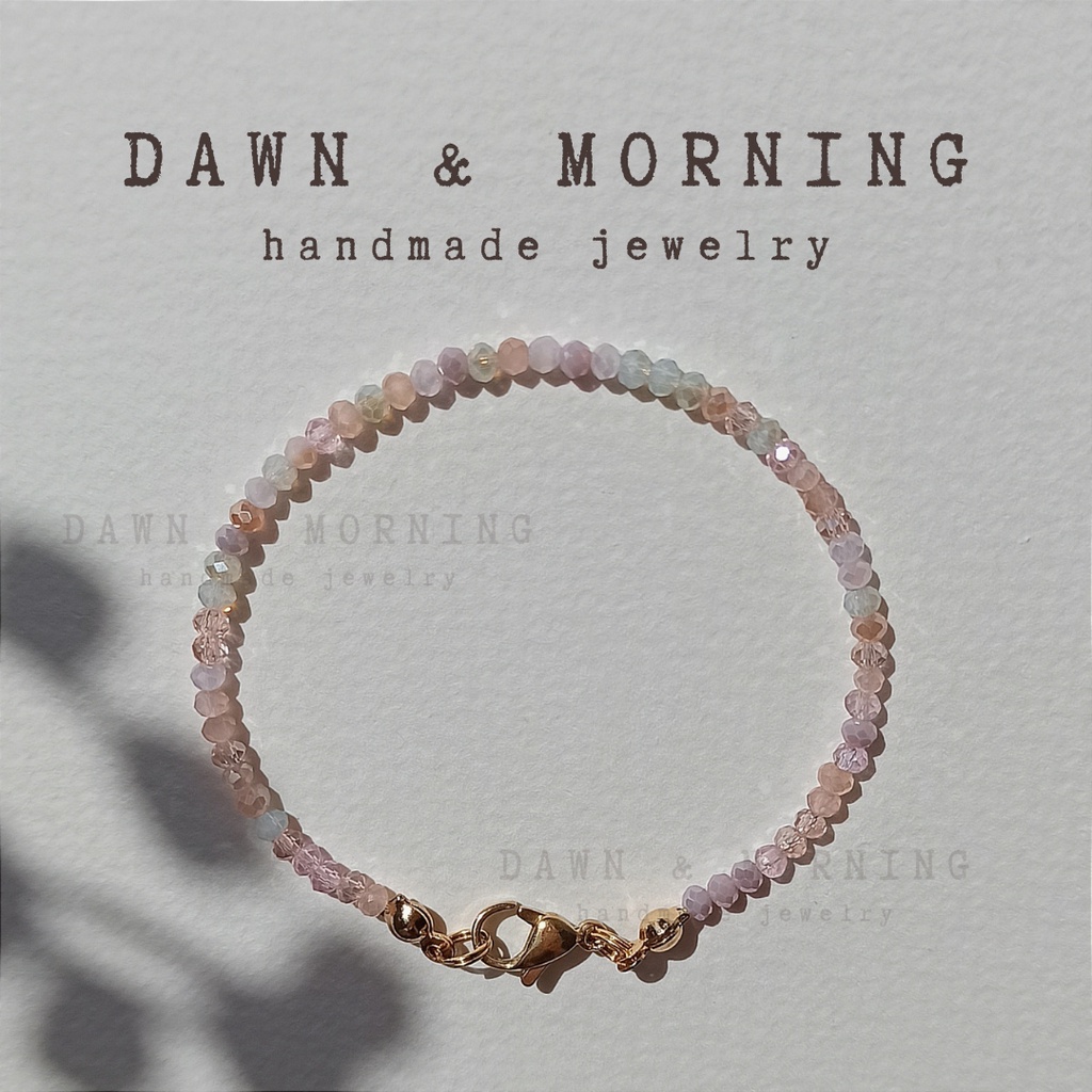 Hồng dày ~2mm - Vòng tay lắc tay nữ thủ công bằng hạt đá pha lê thủy tinh phong cách thời trang trang nhã, thanh lịch