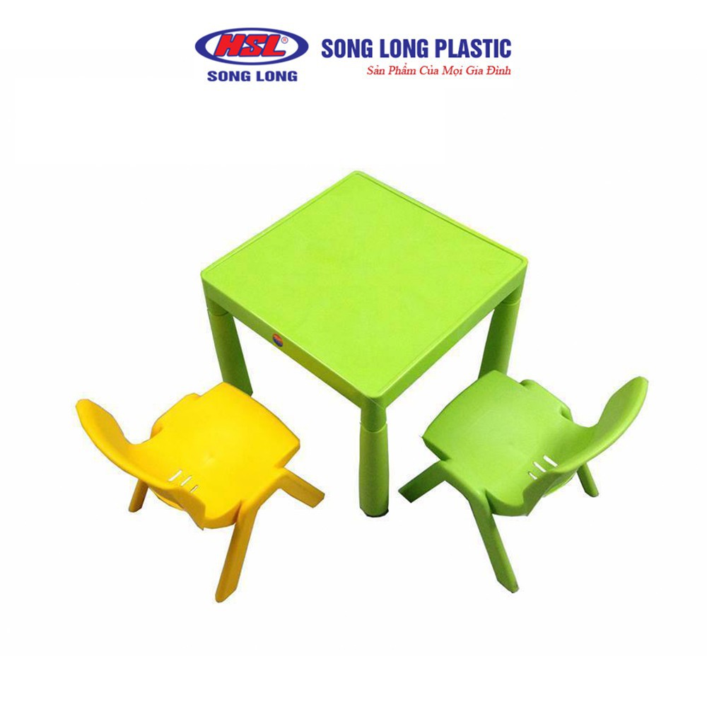 Bộ bàn ghế nhựa đa năng mẫu vuông Song Long Plastic cho bé ngồi chơi, học bài, tập ăn