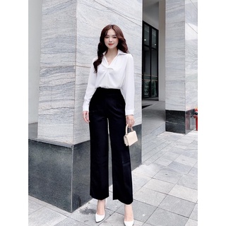 ANU440 - ÁO SƠ MI LỤA CỔ BẺ XOẮN DÀI TAY