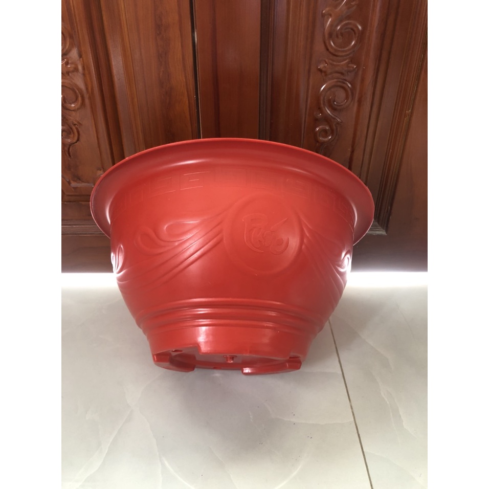 Chậu Nhựa Truyền Thống T68 Bít Lổ Trồng Sen Đỏ Gạch
