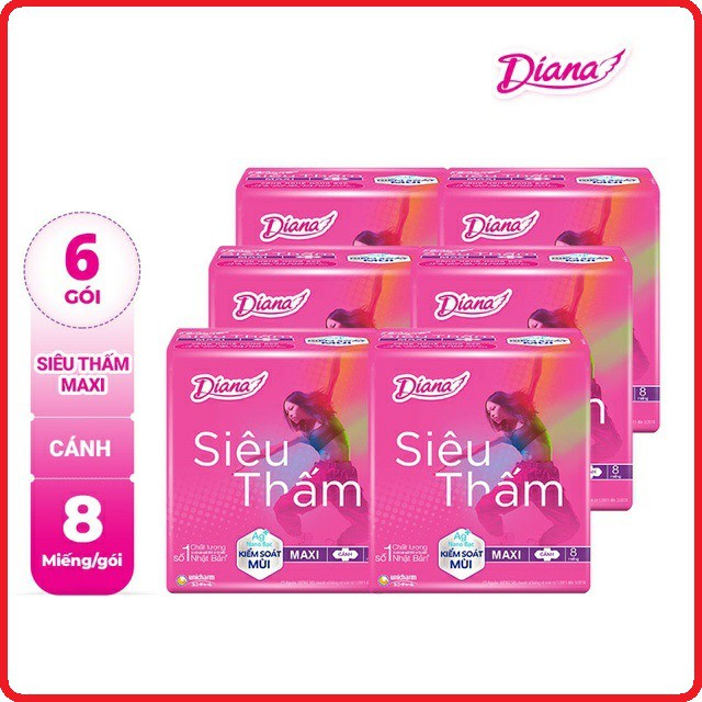 Combo 6 gói Băng Vệ Sinh Diana Dày Cánh Maxi Siêu Thấm