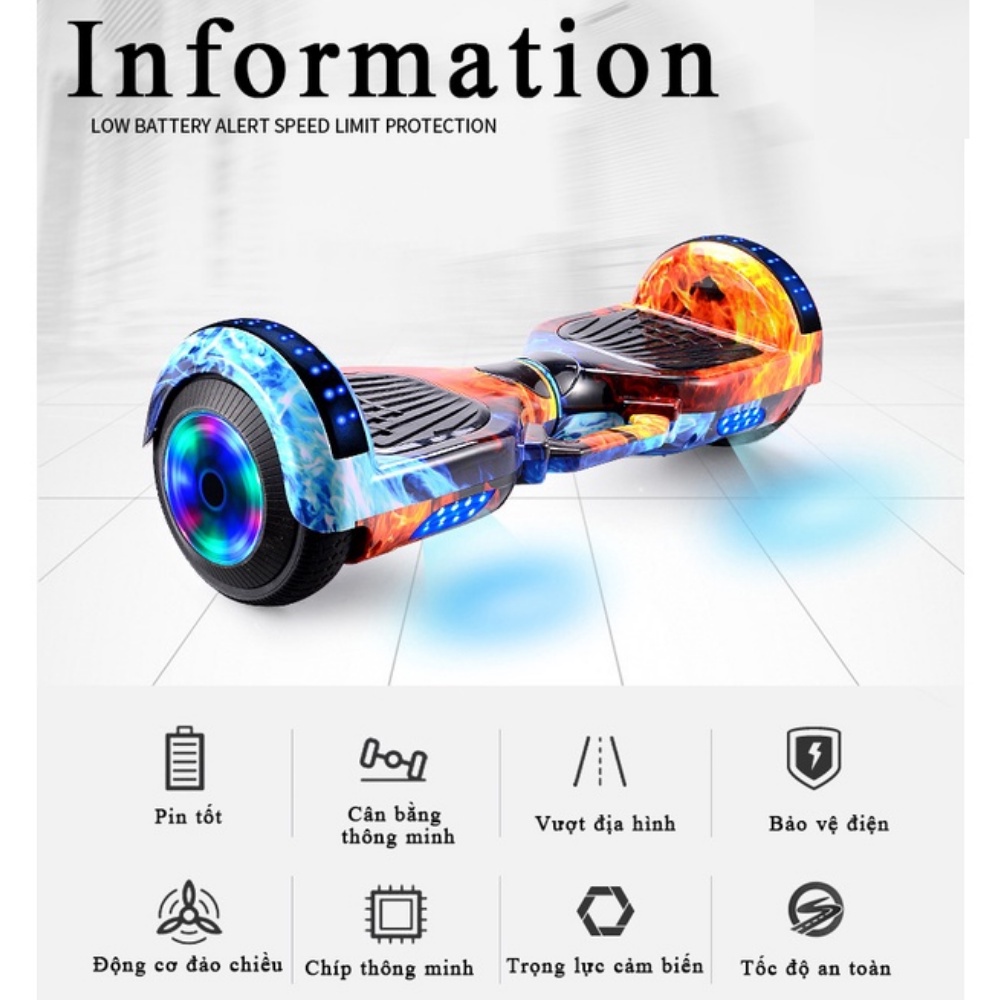 Xe cân bằng điện 2 bánh Smart Balance 6.5 inch - Xe Điện Cân Bằng Cho Bé , Kèm tay cầm cao cấp - Bảo Hành 12 Tháng