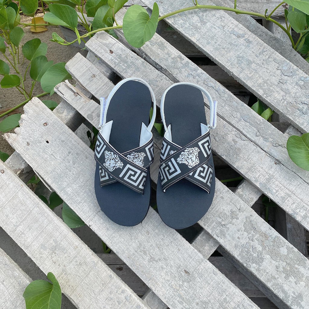 Dép quai hậu nữ nam, SANDALTHOITRANG đi Giày sandal nữ đi học quai chéo A9 thun cop Trắng/Đen full size 30-44