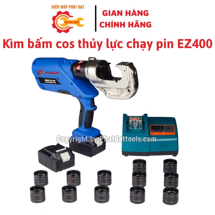 Máy ép cos thủy lực chạy pin EZ400-Hàm ép lớn từ 16-400mm2-Bảo hành 6 tháng