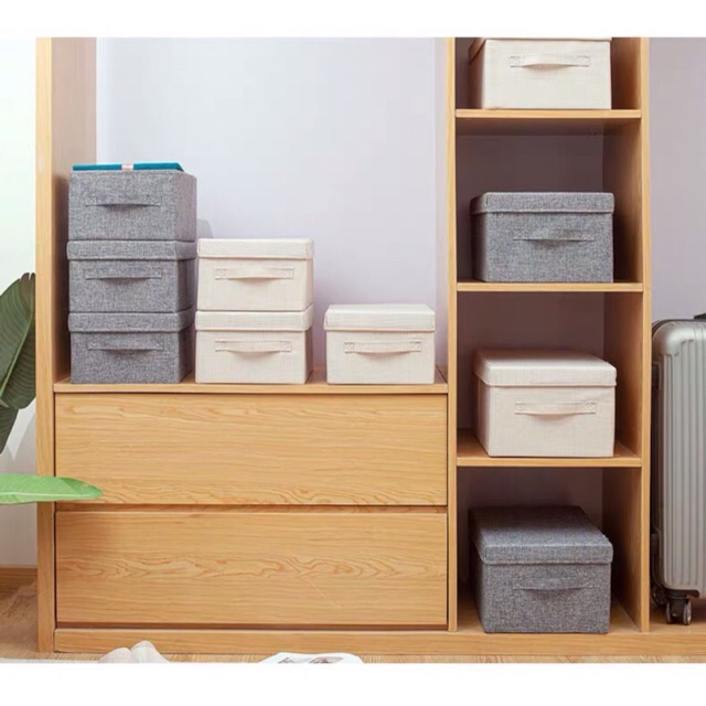 Bộ 3 hộp đựng đồ vải oxford khung cứng hàng xuất Thụy Điển