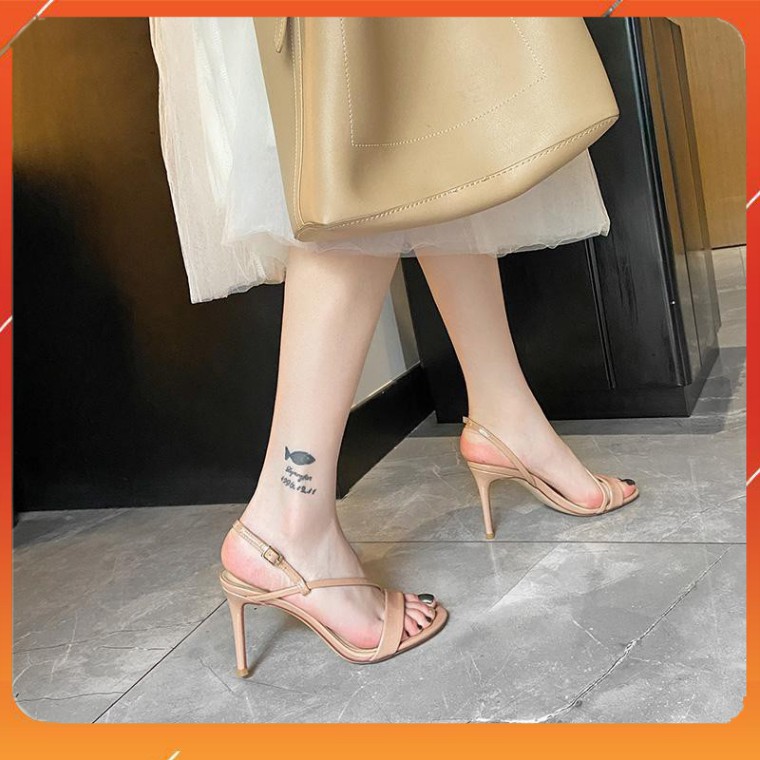 PAMELA - Giày Sandal Nữ Da Bóng Gót Nhọn Kiểu Dáng Sexy Quai Chéo 2021 (7cm) - S09