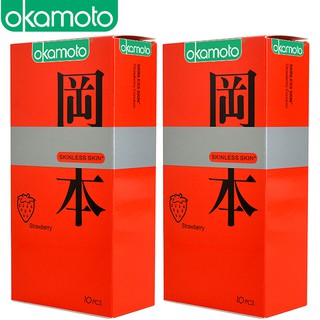 [ Combo 2 hộp ] Bao Cao Su Okamoto Skinless Skin Strawberry Hương Dâu Hộp 10 Cái