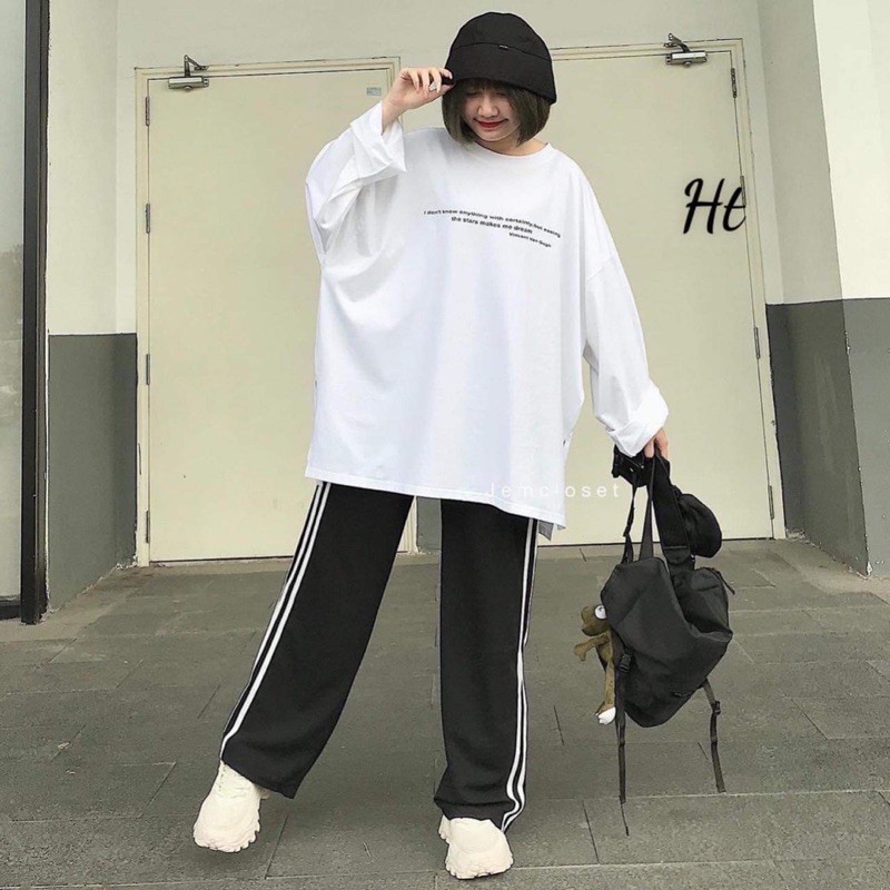 Sét áo tay dài chữ nhỏ +quần ba sọc rộng HT11