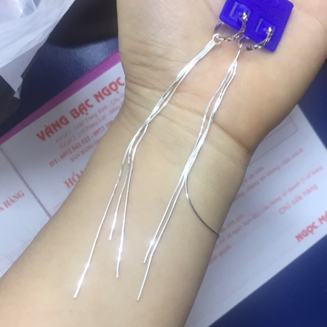 Khuyên tai tròn treo 3-5 sợi mỳ dài 7-12cm bạc ta th