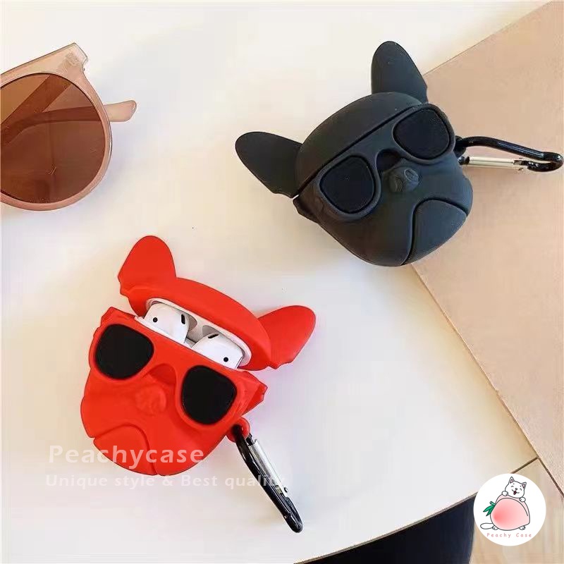 Vỏ Bảo Vệ Hộp Sạc Tai Nghe Airpods 1 2 Pro Air Pod 3 Không Dây Hình Chó Bull Pháp Chống Thất Lạc Kèm Móc Khóa