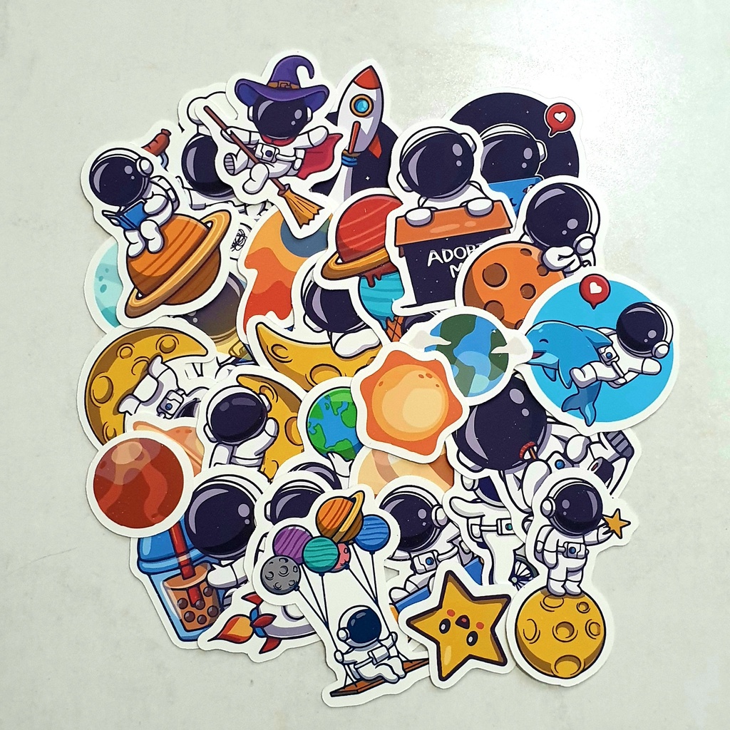 Bộ 30 sticker chống thấm nước trang trí mũ bảo hiểm, laptop chủ đề phi hành gia