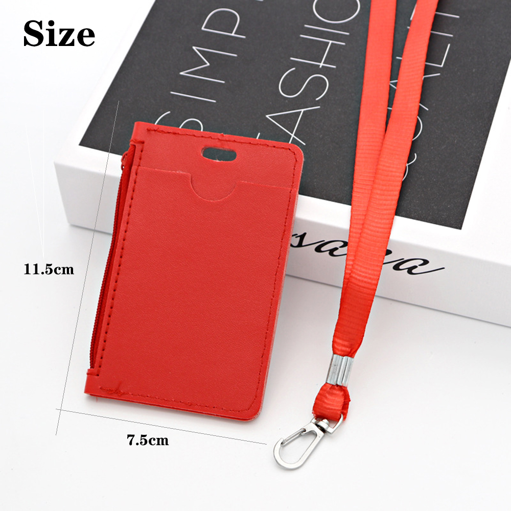 Bao đựng thẻ/ ID bằng da PU có dây đeo cổ đơn giản đa dụng cho nam và nữ