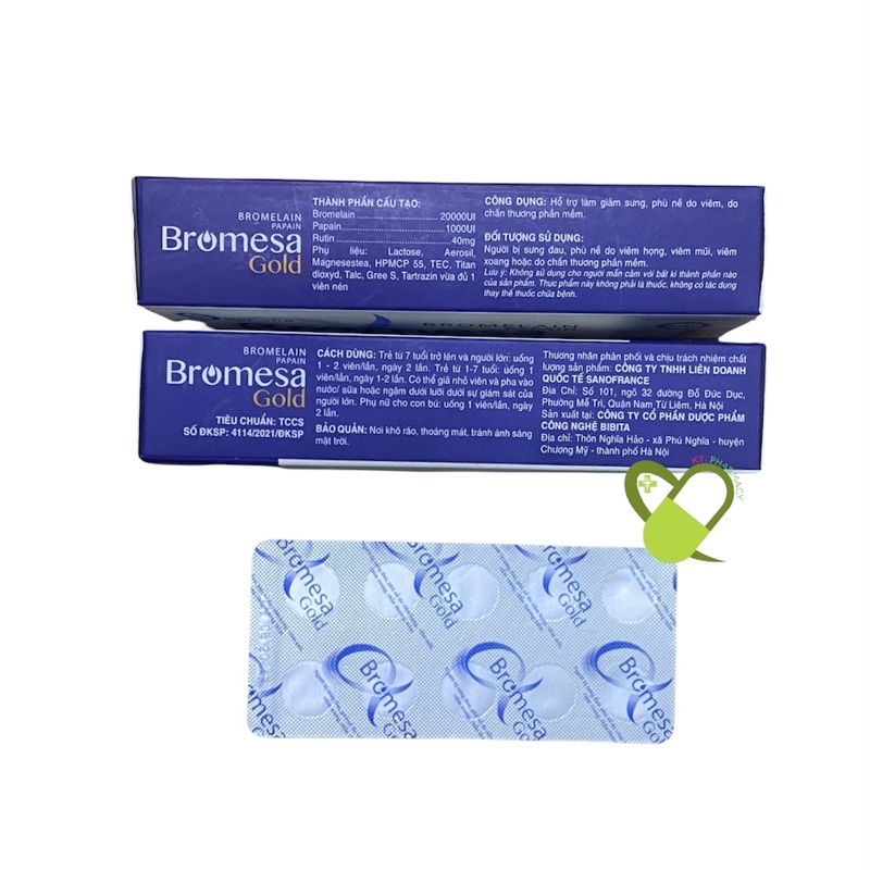 Bromesa Gold - Giúp làm giảm tổn thương mô mềm, phù nề, sưng tấy - Hộp 30 viên