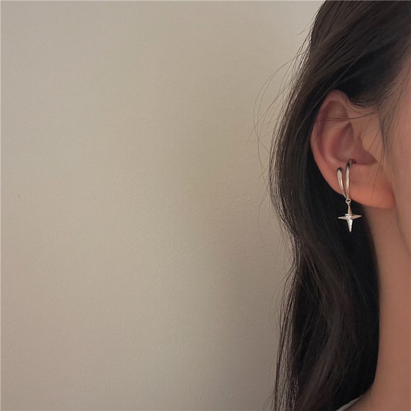 Khuyên Kẹp Vành Tai Kim Loại Hai Lớp Hình Chữ Thập Ngôi Sao Phong Cách hip hop