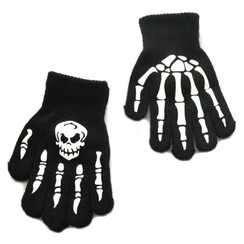 Găng tay nửa ngón hình đầu lâu phát sáng trong đêm phong cách halloween