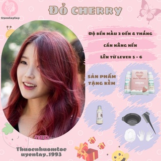 Thuốc nhuộm tóc nam nữ MÀU ĐỎ CHERRY nhuộm tại nhà tặng kèm oxy trợ nhuộm và bộ 7 món hỗ trợ nhuộm