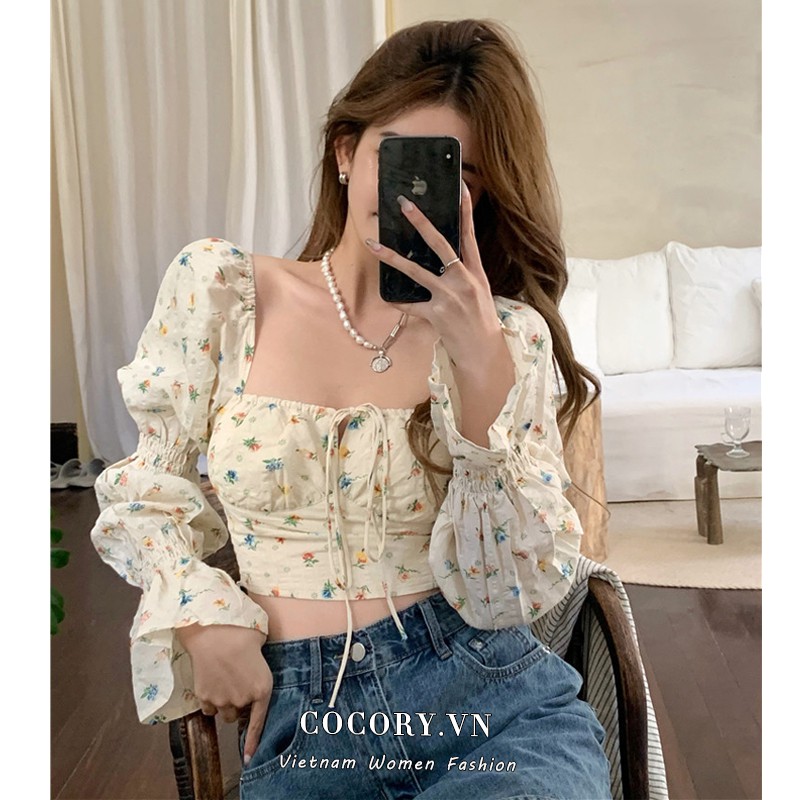 【Cocory.vn】Áo Ngắn Với Tay Dài Hoạ Tiết Hoa Phong Cách Hàn Quốc dễ thương cho nữ | BigBuy360 - bigbuy360.vn