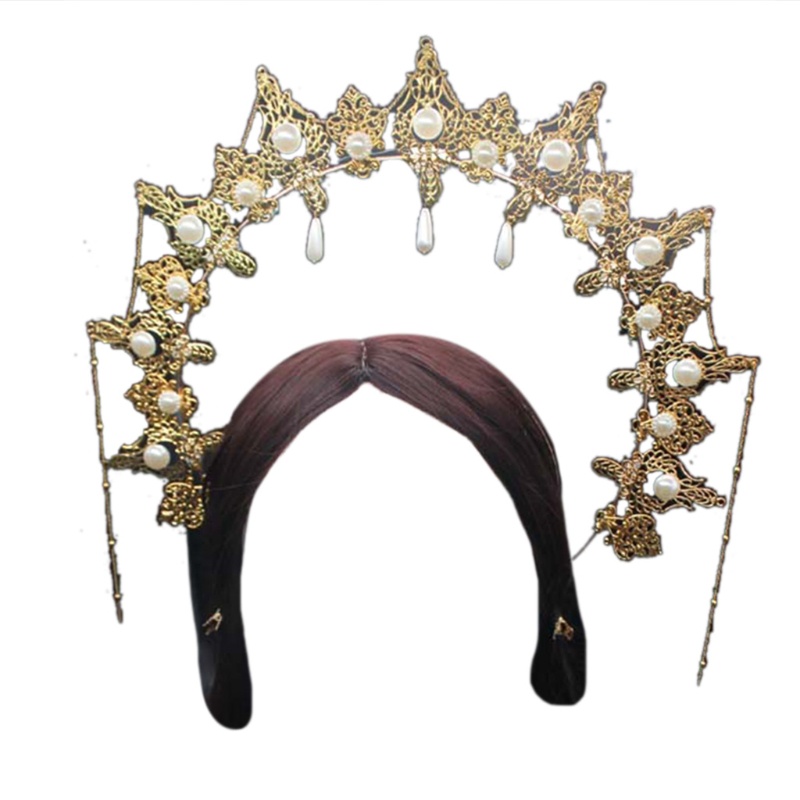 XIXI Băng đô hình vương miện đính ngọc trai nhân tạo thời trang