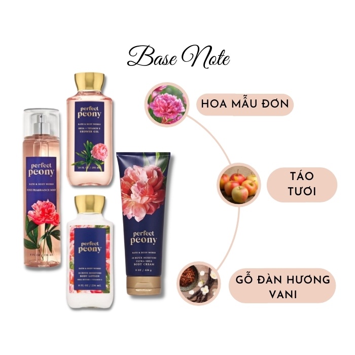 Bộ Sản Phẩm Tắm Dưỡng Xịt thơm toàn thân Bath and Body Works Perfect Peony Shower Gel - Lotion - Mist