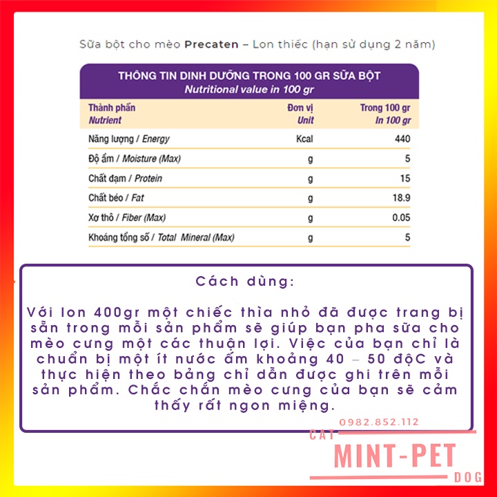 Sữa Bột Cho Mèo Precaten 110gr #MintPet