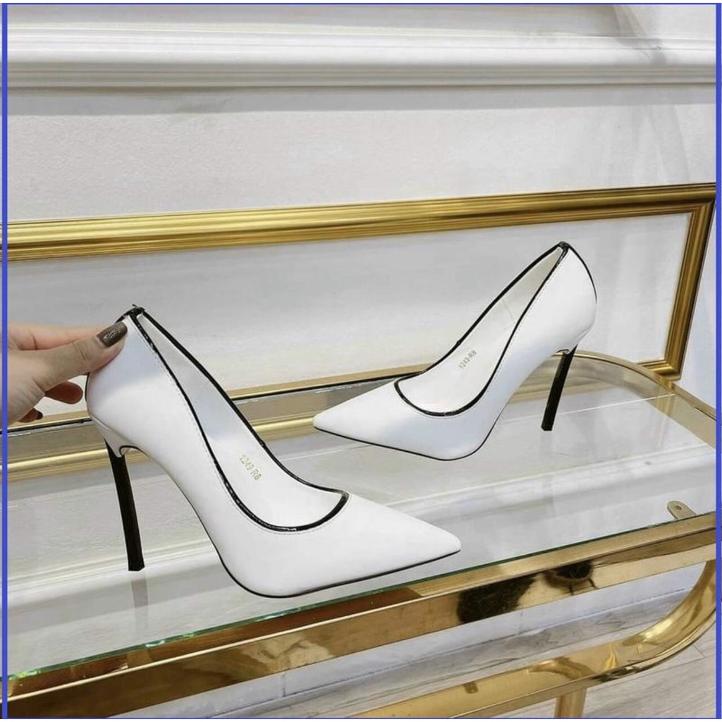 Cao gót trắng viền đen 9p cực sang