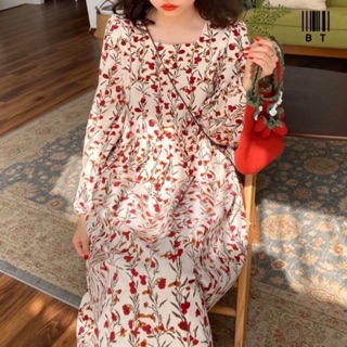Đầm nhung suông hoa nhí