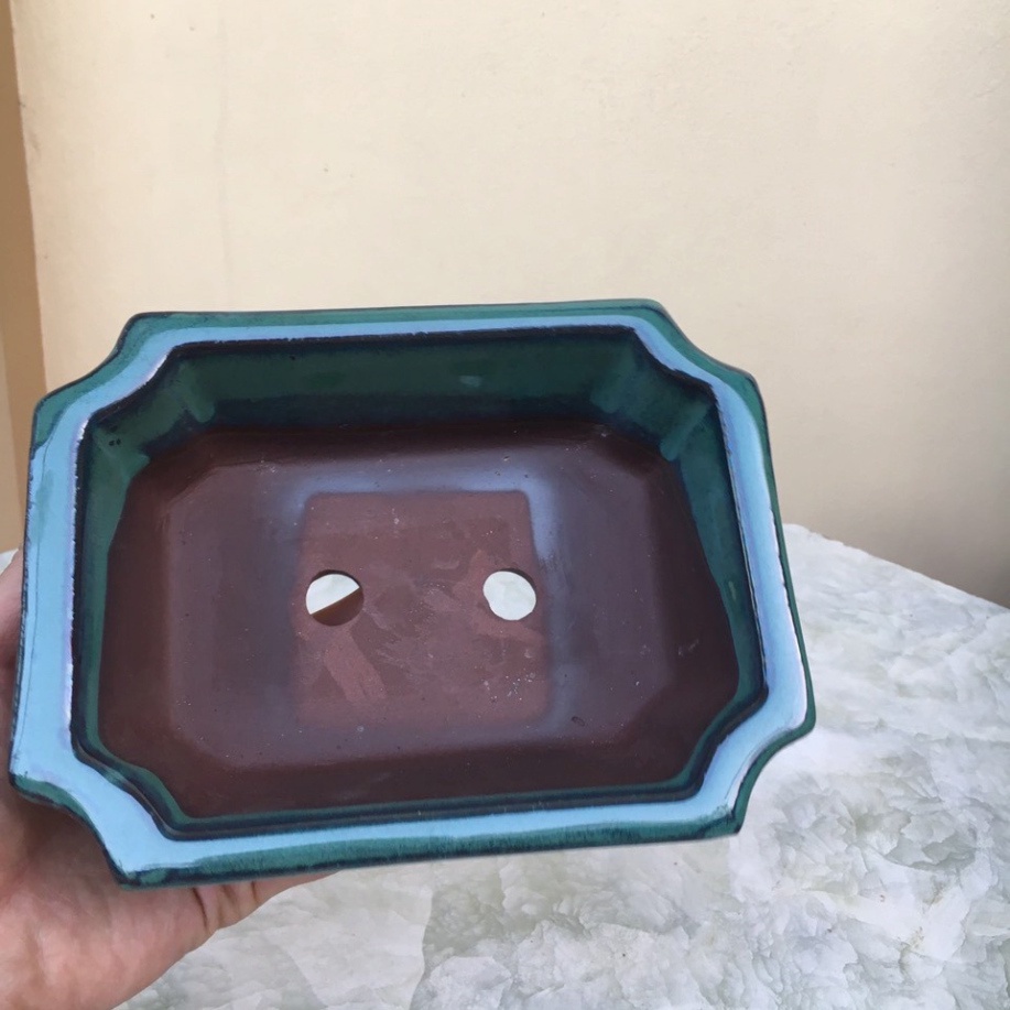 Chậu bonsai Chữ nhật vát mini men hỏa biến gốm Bát tràng 1 size BM-148 -hm