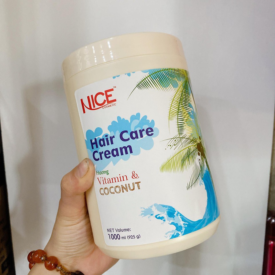 Hấp dầu (kem ủ tóc) mềm mượt, phục hồi khô xơ, hư tổn Vitamin &amp; Coconut (Hương Dừa) NICE Hair Care Cream 1000ml