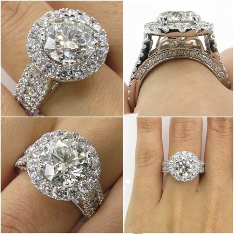 Nhẫn cưới mạ bạc đính đá sapphire trắng sang trọng