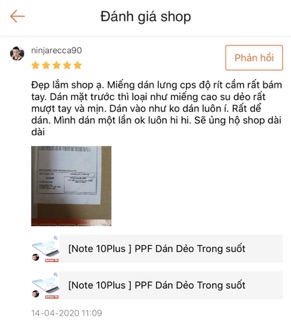 [ Note 10plus ] PPF  mặt sau dán dẻo trong suốt