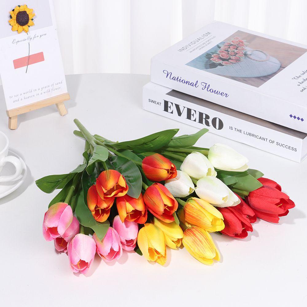 Bó Hoa Tulip Nhân Tạo 24 Bông Cho Trang Trí|Lá Touh Thật Trang Trí Nhà Cửa