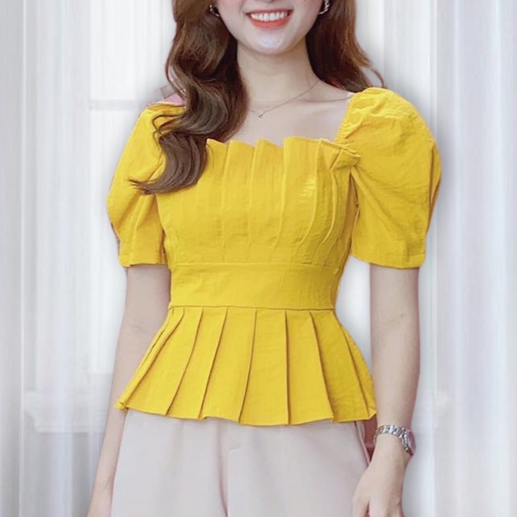 Áo peplum cổ vuông sơ mi tay phồng kiểu che bụng nữ đẹp CHUU A6697